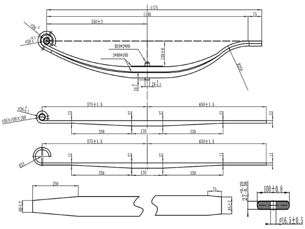 Parabelfeder mit Auge 2-lagig 100/27/2  1100/30, 9.0 to Achslast für Anhänger Landwirtschaft NFZ